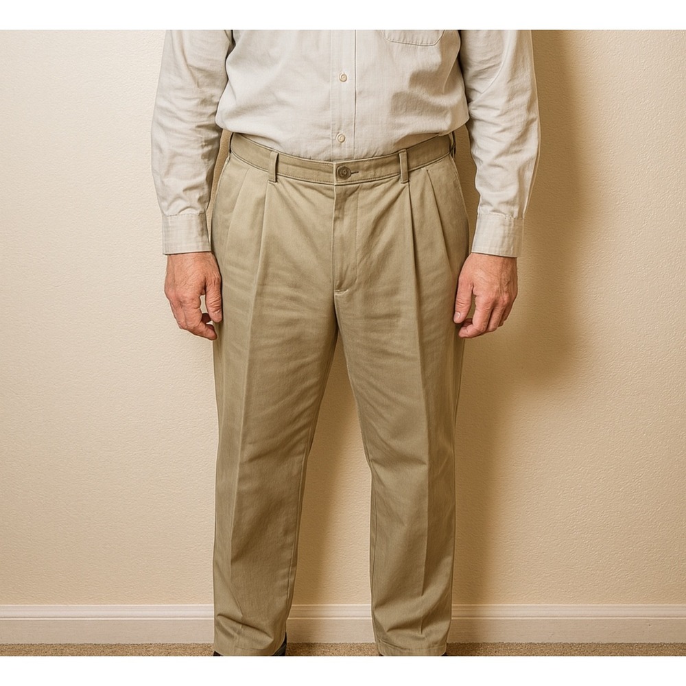 Men's Khaki Pleated Pants Cotton Blend Classic Fit‎ Comfortable 36x30